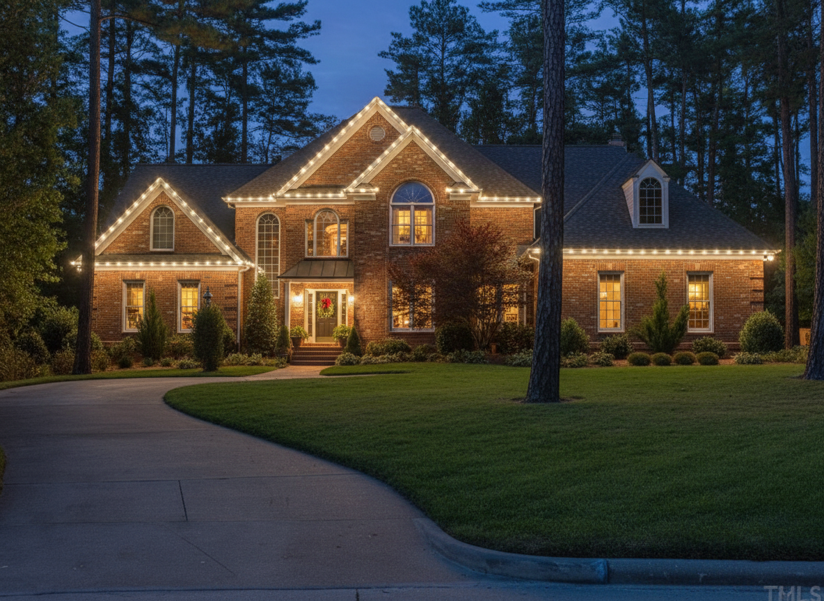 Holiday lighting render for Chapel Hill home